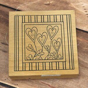 OUTLINES CO. E521 FLOWER HEARTS WOOD MOUNTED RUBBER STAMP VALENTINE BALLOON LOVE